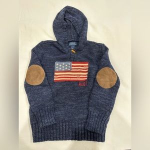 Kids POLO Ralph Lauren American Flag Sweater with Hood - Size 7